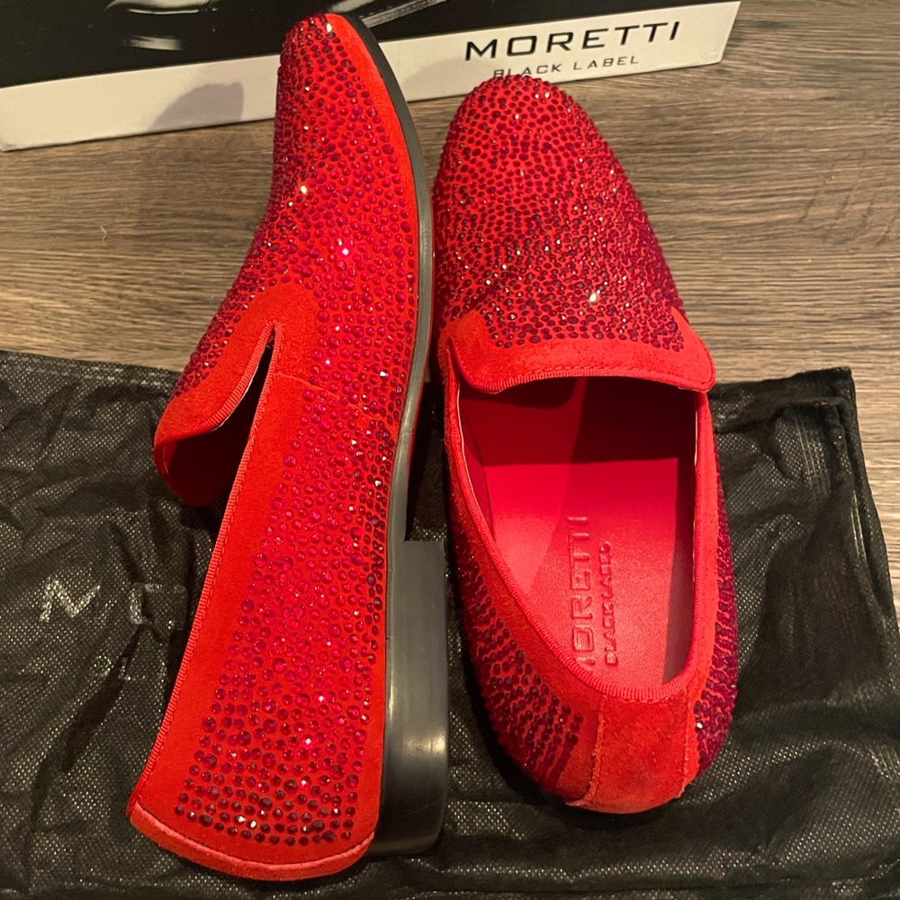 Black Label Red Rhinestone Loafers
